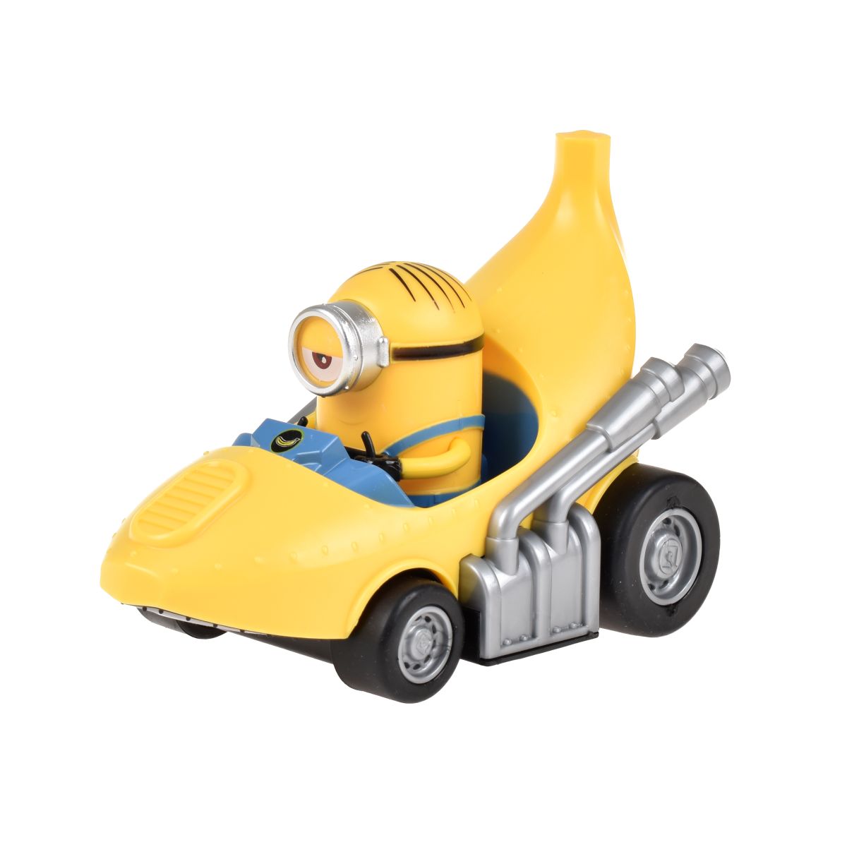 Vehículo a fricción Minions con figura de Stuart y diseño de banana